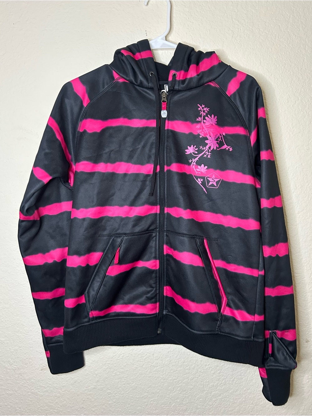 Sessions Womens Snowboard Ski Winter Black Hot Pink Hooded Zip-Up Jacket Medium